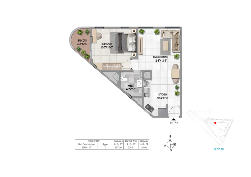 1 BHK Plan — Sattva Aeropolis II